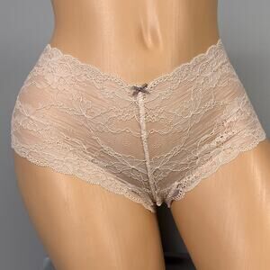 Victoria's Secret Boyshort Panty Panties Size Medium Nude Beige Lace Sheer Y2K